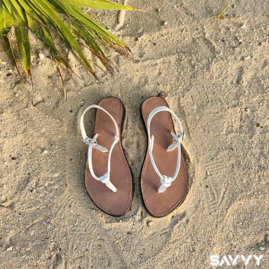 White Leather Beach Sandals